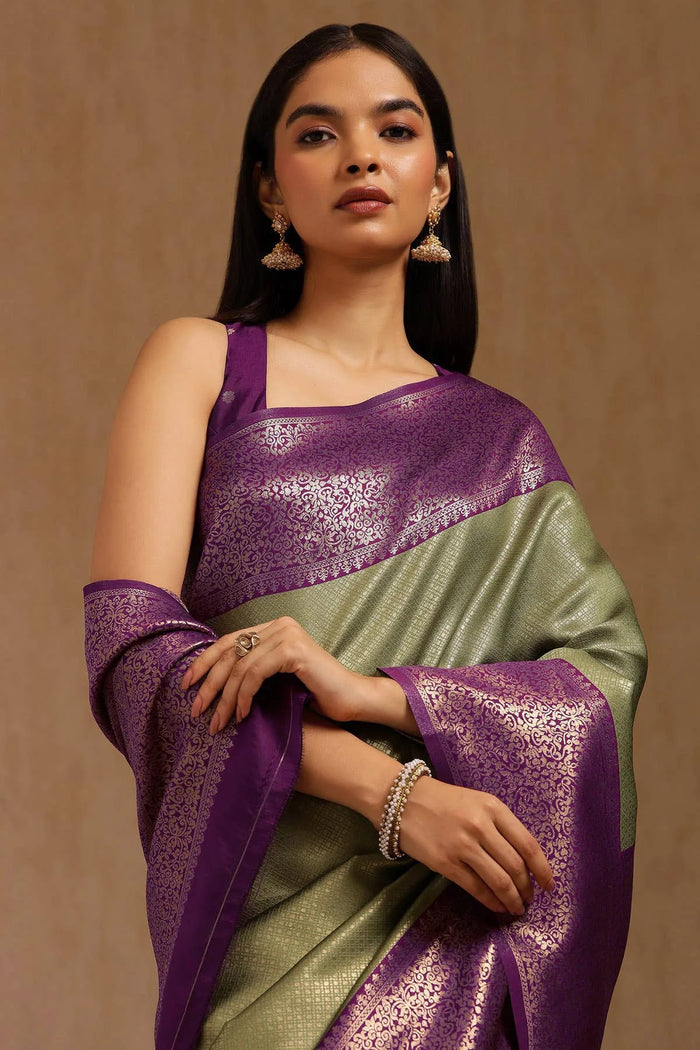 Olive Silk Blend Zari Woven Saree