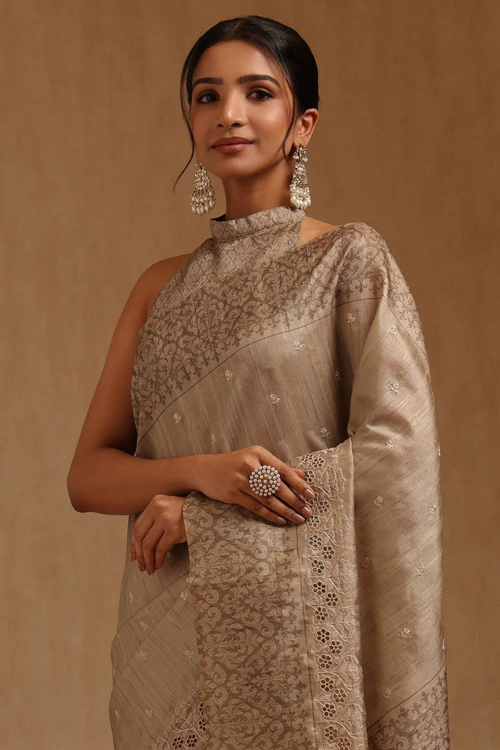 Earth Tussar Embroidered Saree