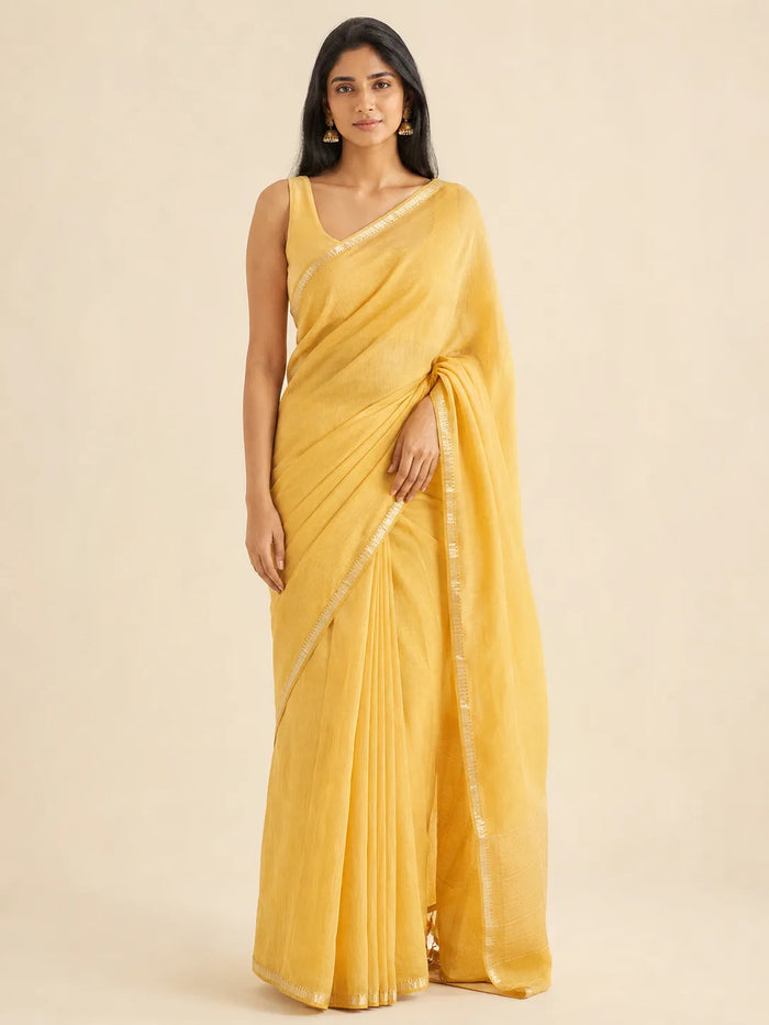 Haldi Mulmul Cotton Saree
