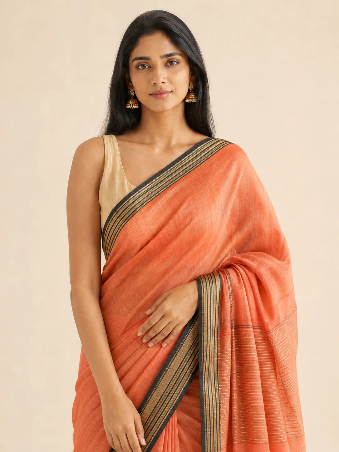 Maheshwari Reversible Border Saree — fabric detail