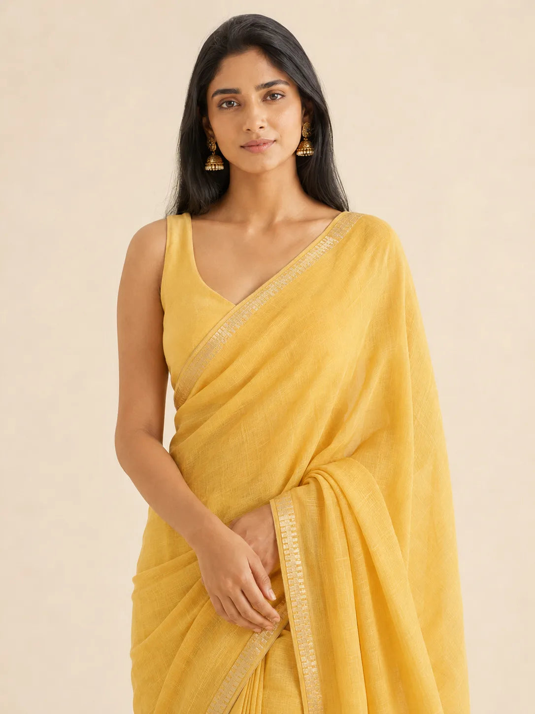Haldi Mulmul Cotton Saree — fabric detail