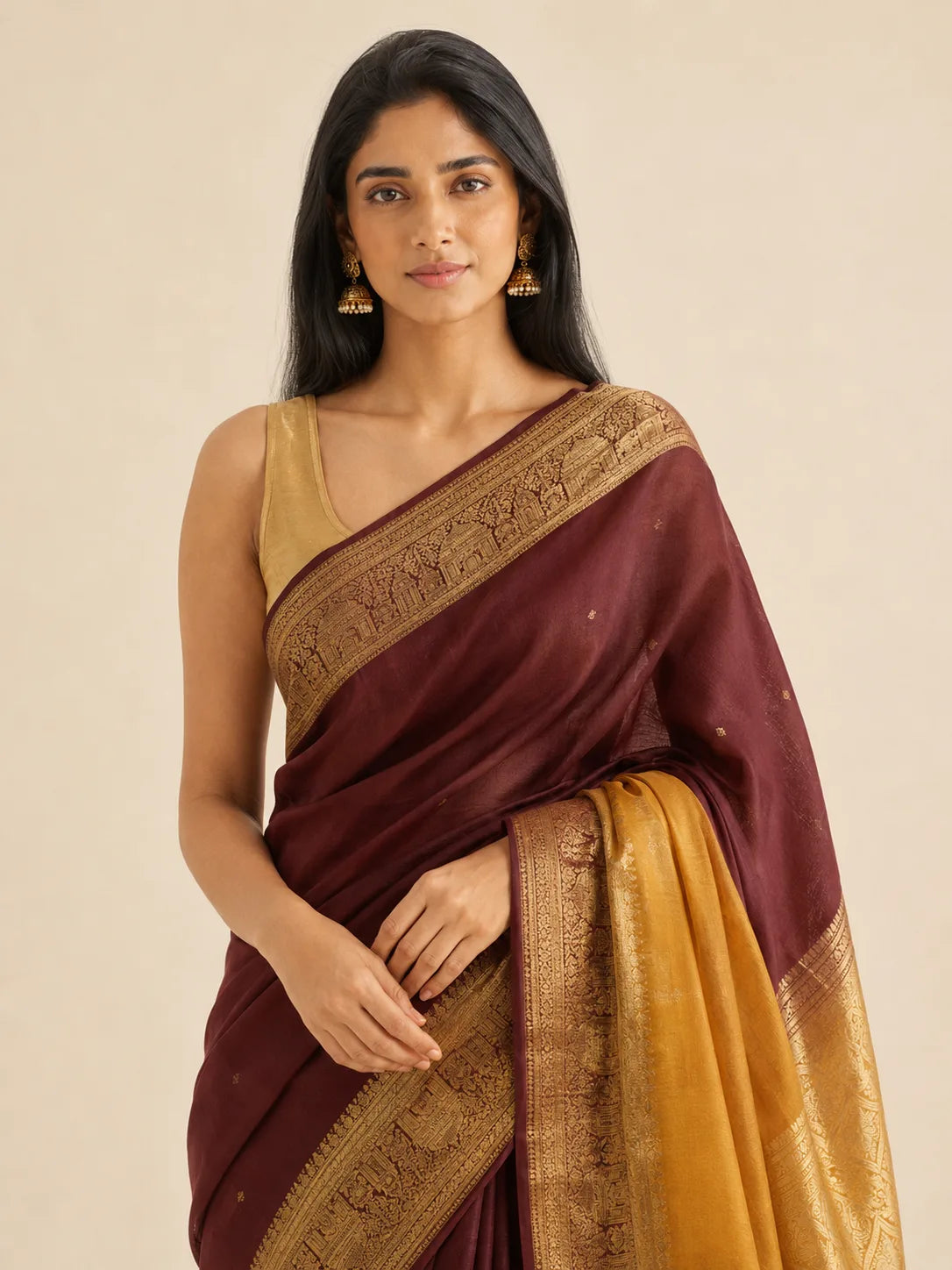 Kanjivaram Temple Border Saree — fabric detail