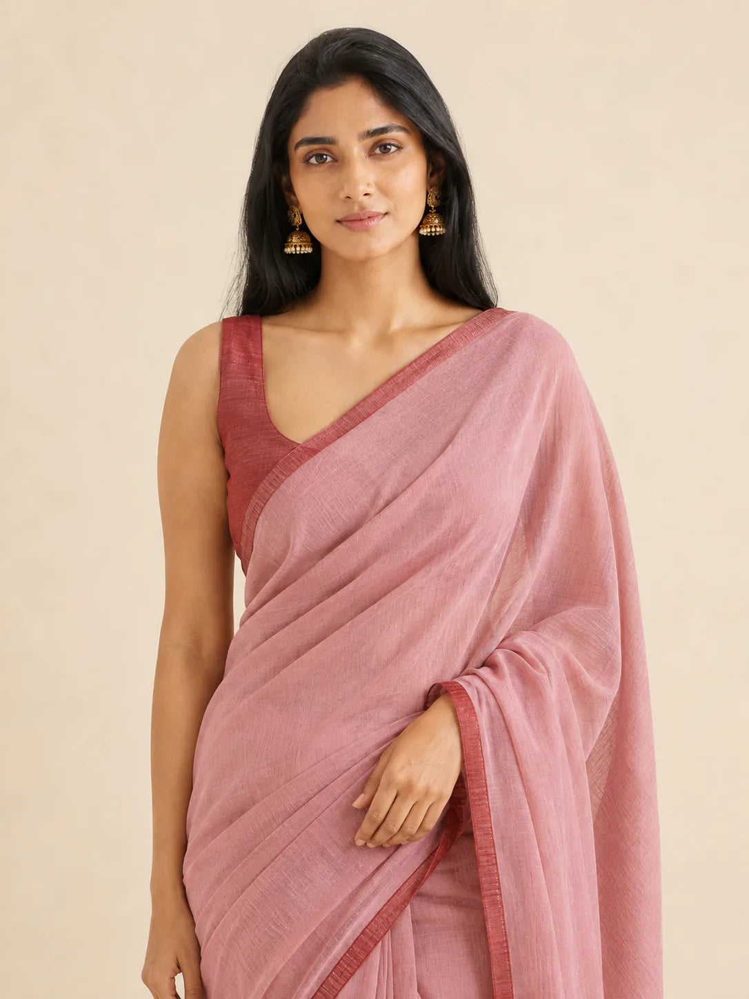 Rose Mulmul Cotton Saree — fabric detail