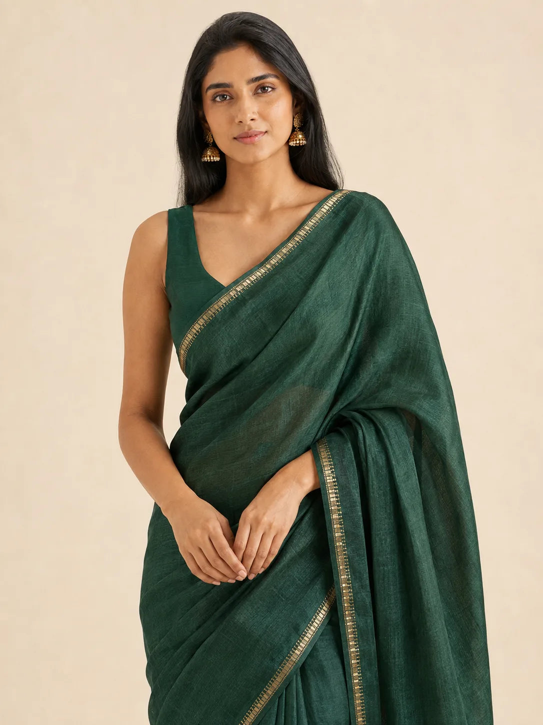 Emerald Raw Silk Saree — fabric detail