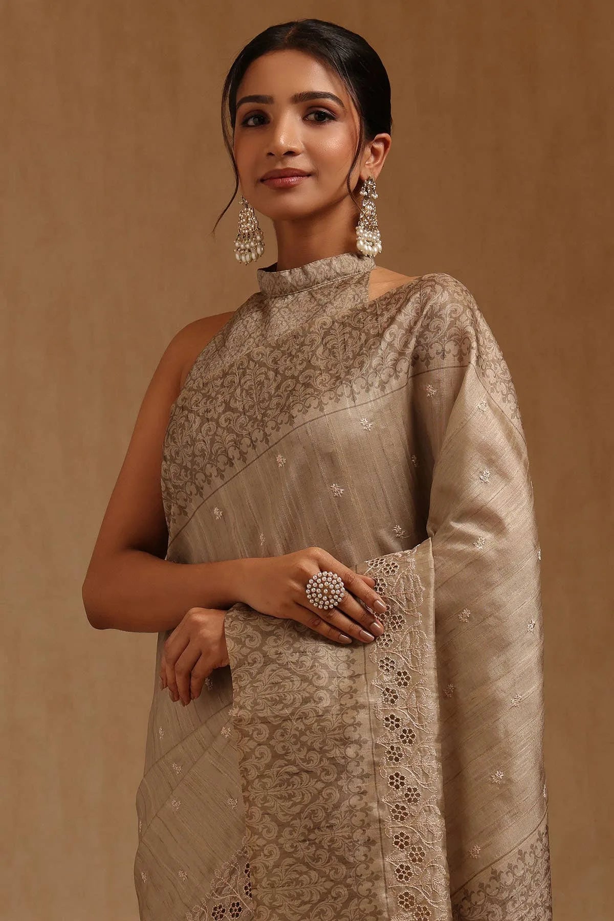 Earth Tussar Embroidered Saree — detail