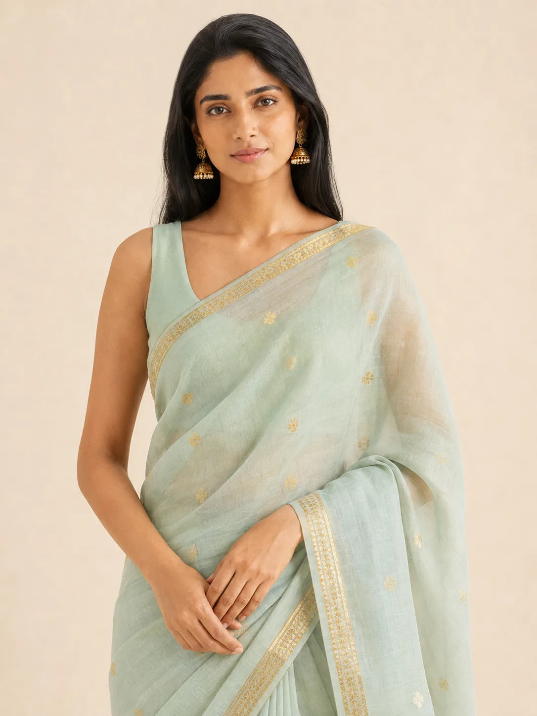 Chanderi Zari Border Saree — fabric detail