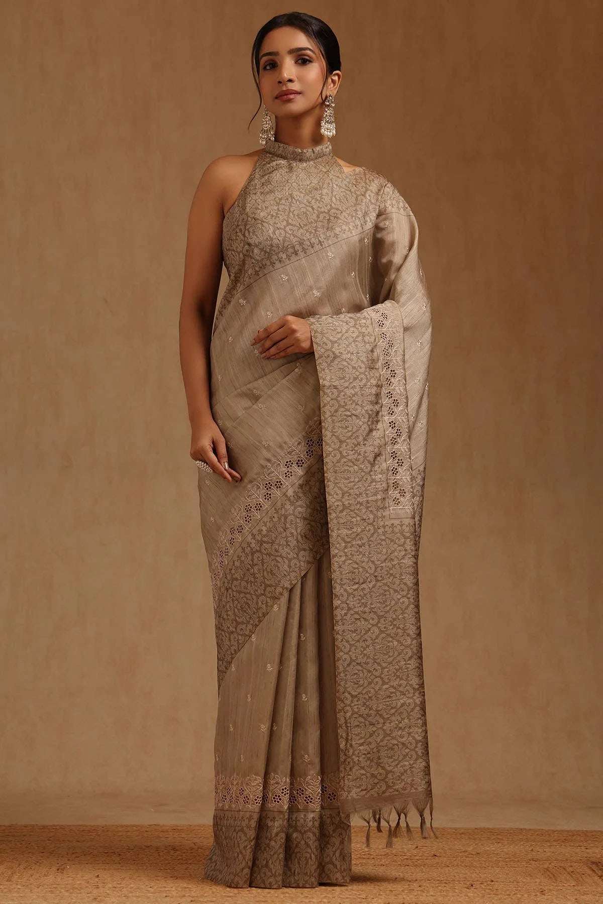Earth Tussar Embroidered Saree — detail