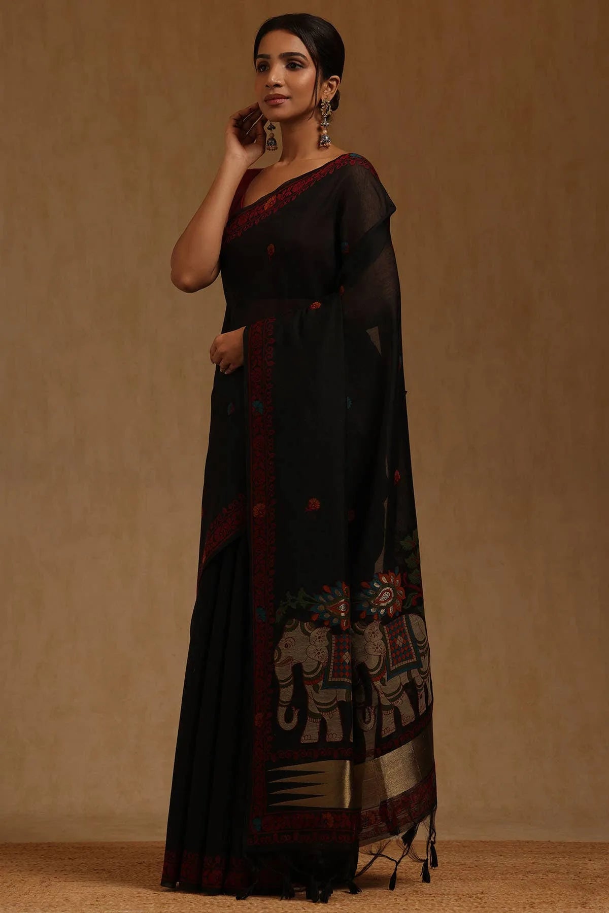 Black Chanderi Woven Design Saree — detail