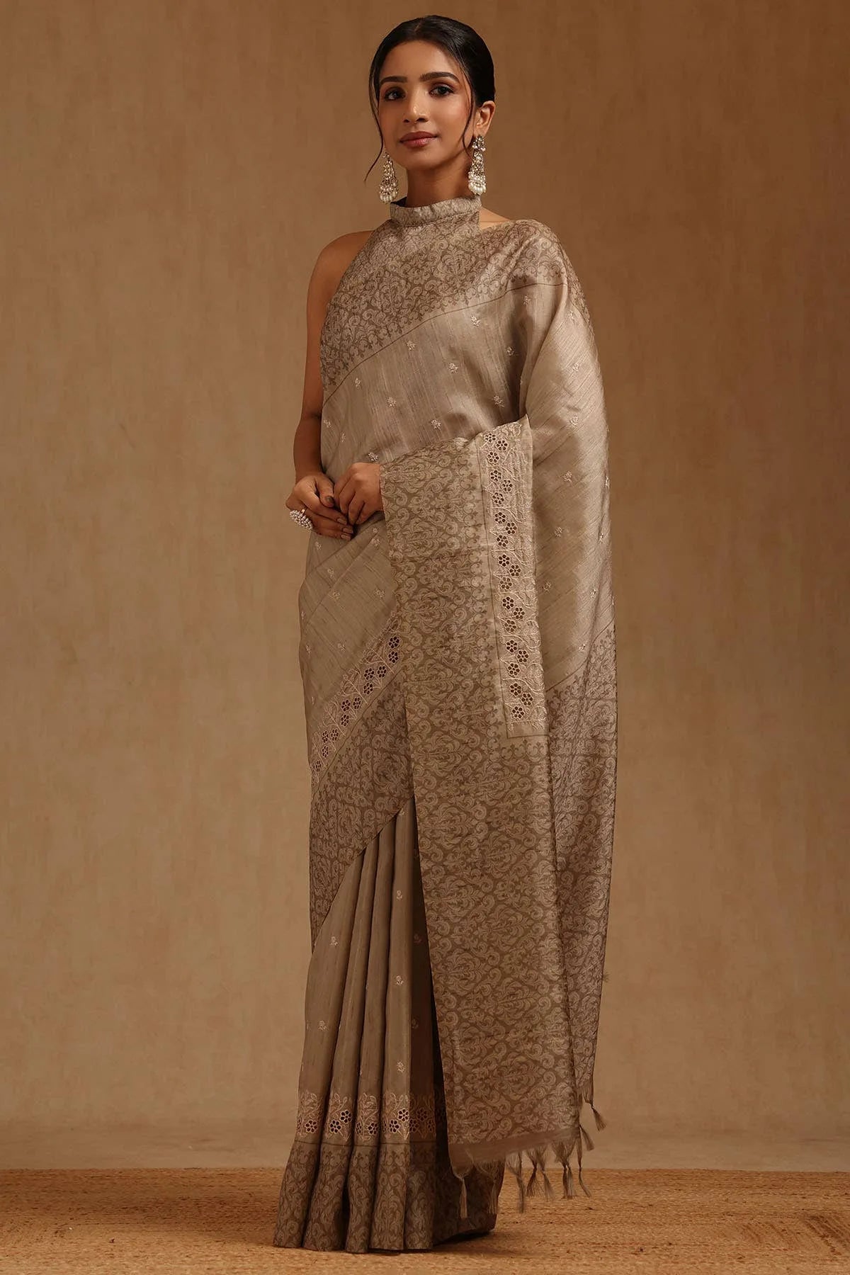 Earth Tussar Embroidered Saree — detail