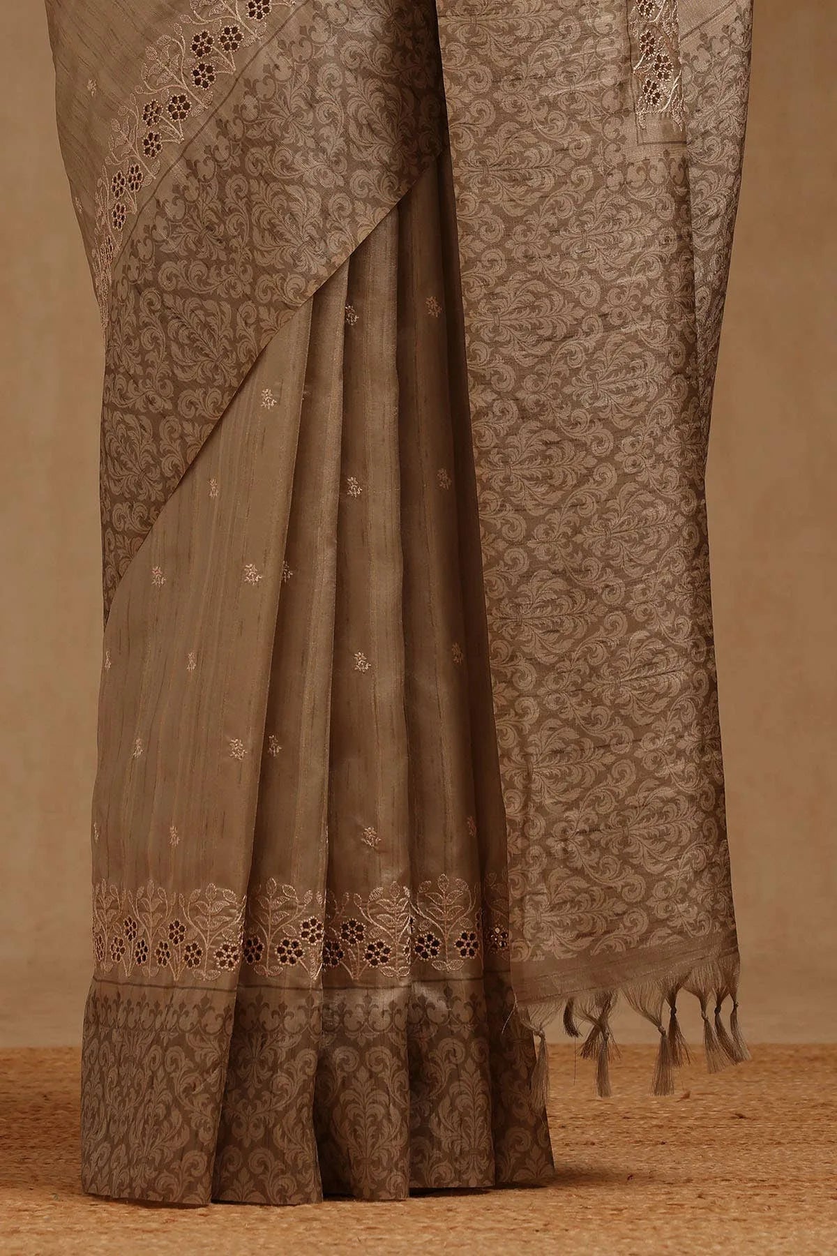 Earth Tussar Embroidered Saree — detail