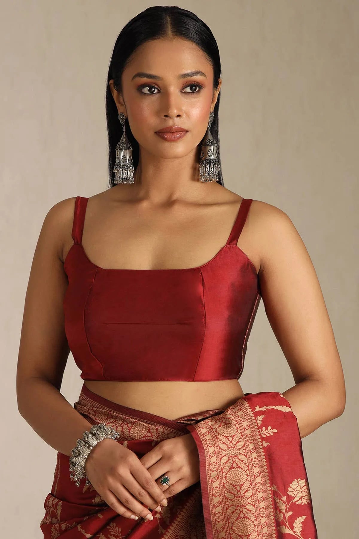 Maroon Tussar Floral Print Saree — detail